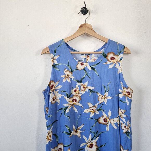 Womens Paradise Found Blue Aloha Hawaiian Dress Size Large Sleeveless - Picture 2 of 8